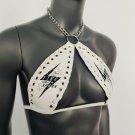 Gothic Black Lightning Print White Vinyl Vampira Cross Top Bra