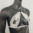 Gothic Black Spider Print White Vinyl Vampira Cross Top Bra