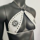 Gothic Black Tai Chi Print White Vinyl Vampira Cross Top Bra