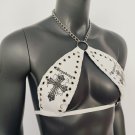 Gothic Black Cross Print White Vinyl Vampira Cross Top Bra