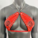 Gothic Tai Chi Pattern Red Vinyl Vampira Cross Top Bra