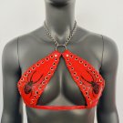 Gothic Black Spider Pattern Red Vinyl Vampira Cross Top Bra