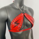 Gothic Black Lightning Print Red Vinyl Vampira Cross Top Bra