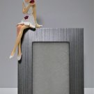 Handmade Silver Color Photo Frame with Hand Painted Resin Girl Sitting Figurine