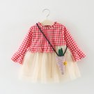 Baby Cute Girl Grid Long Sleeve Mesh Skirt Dress One Set Bodysuit