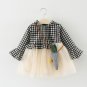 Baby Cute Girl Grid Long Sleeve Mesh Skirt Dress One Set Bodysuit