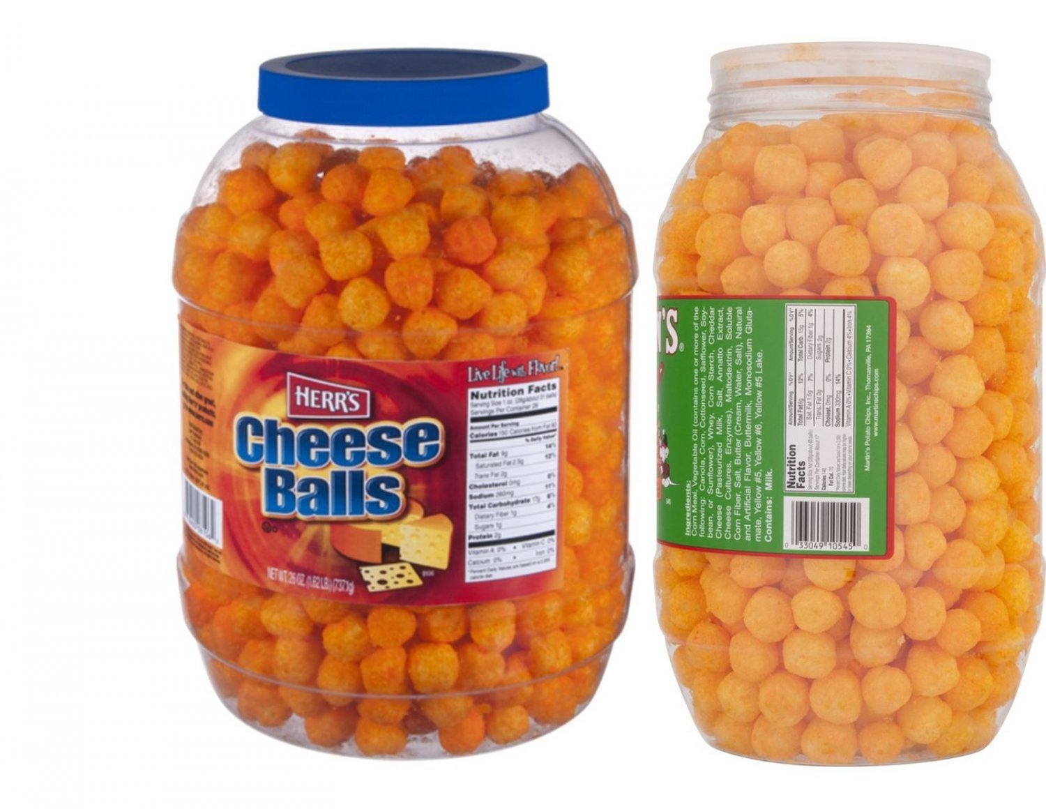 Herr's Cheese Ball Barrel and Martin's Cheese Ball Barrel Variety 2Pack