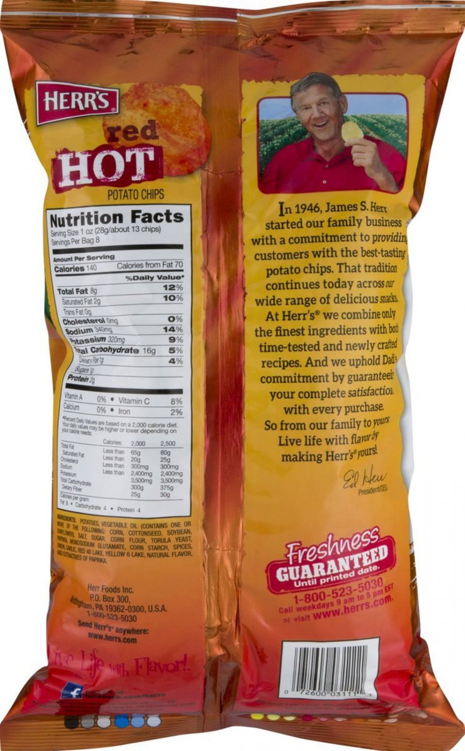 Herr's Red Hot Potato Chips 8 oz. Bag (3 Bags)