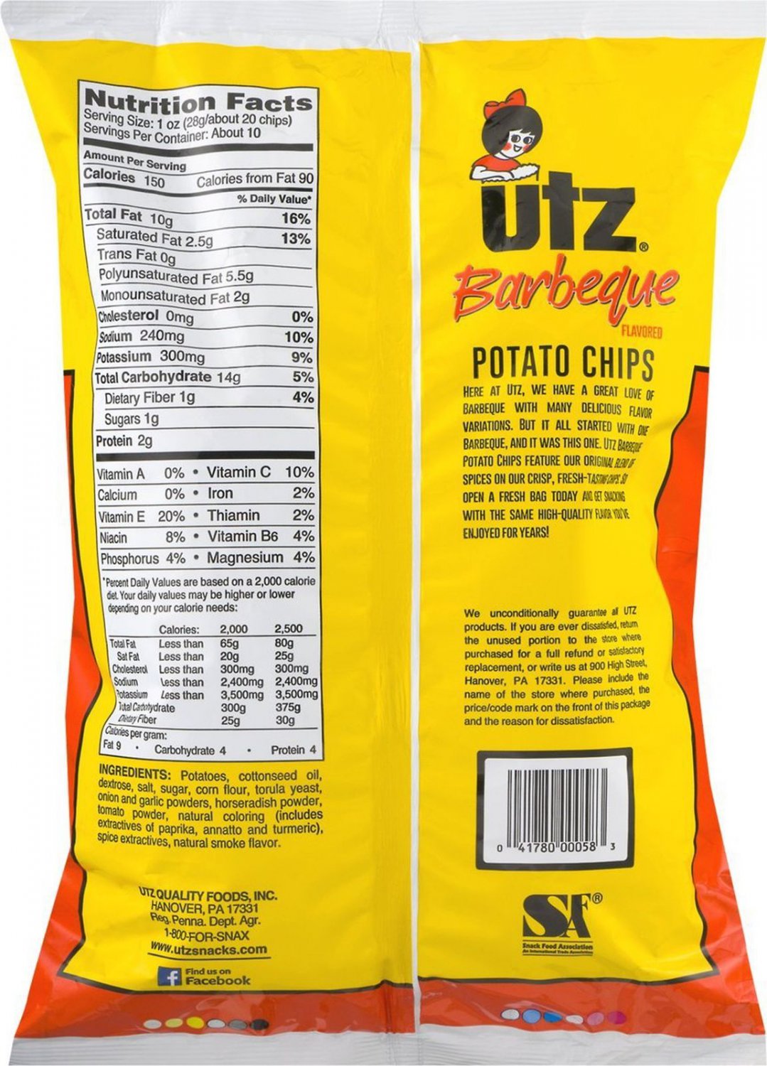 Utz Quality Foods 9.5 oz. Family Size Barbeque Potato Chips (3 Bags)