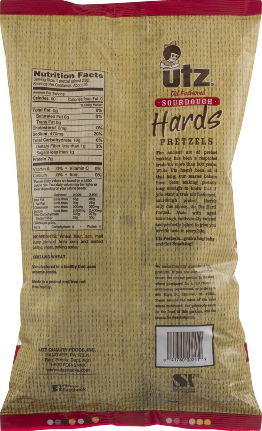 Utz Old Fashioned Sourdough Hards Pretzels 16 oz. Bag (3 Bags)