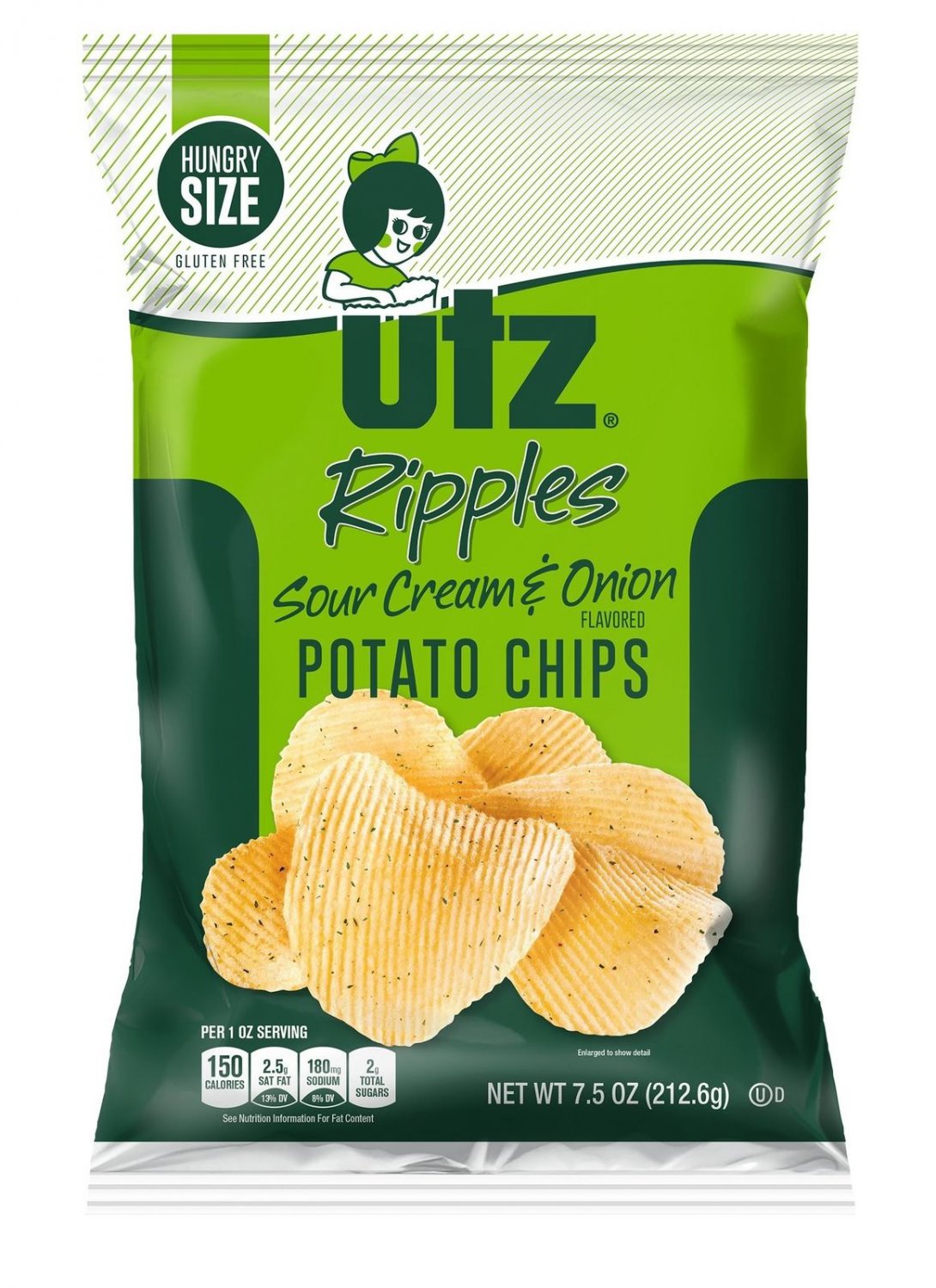 Utz Potato Chips 7.5 Ounce Hungry Size Bag (Sour Cream & Onion, 6 Bags)