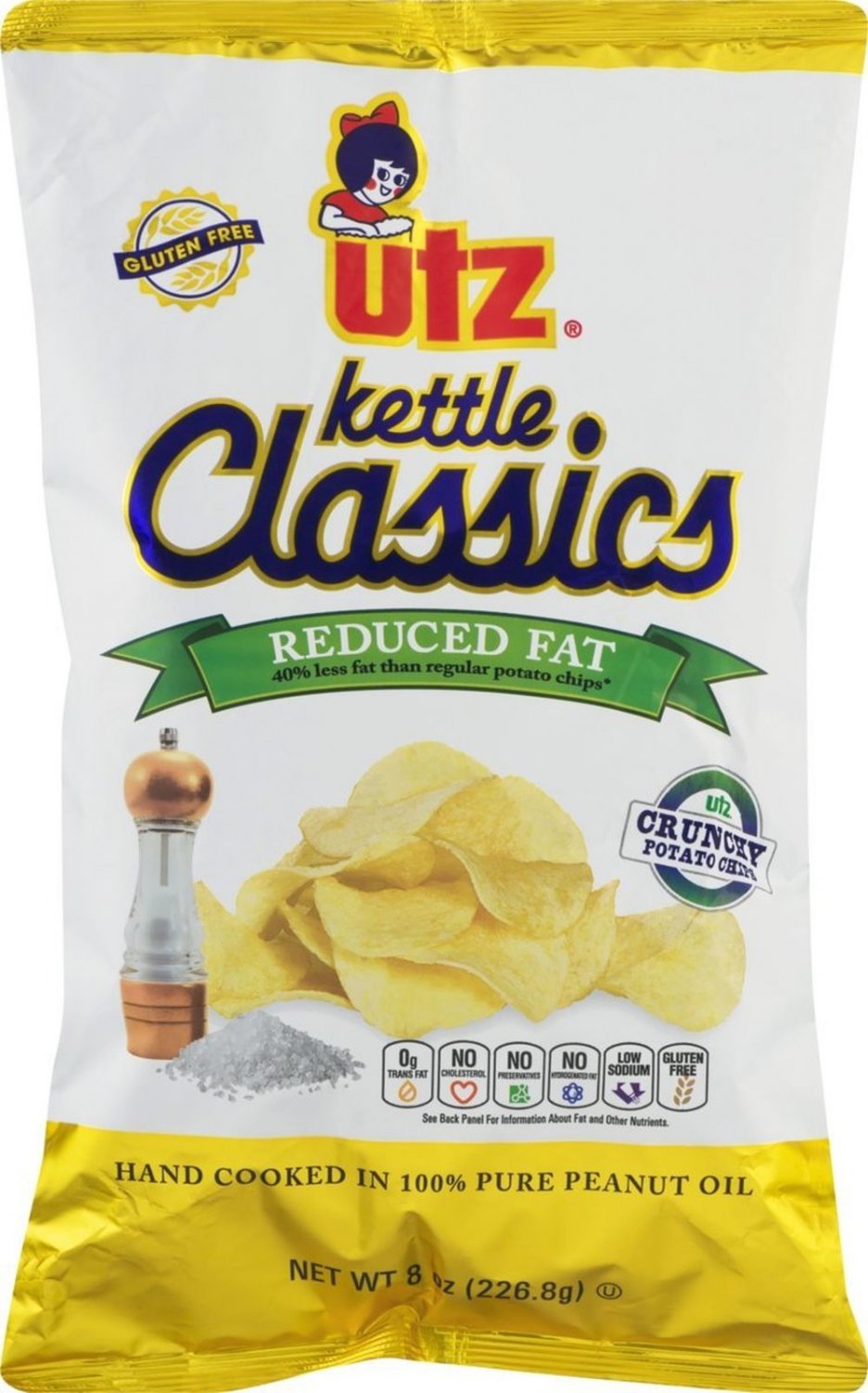 Utz Kettle Classics Reduced Fat Crunchy Potato Chips 8 oz. Bag (4 Bags)