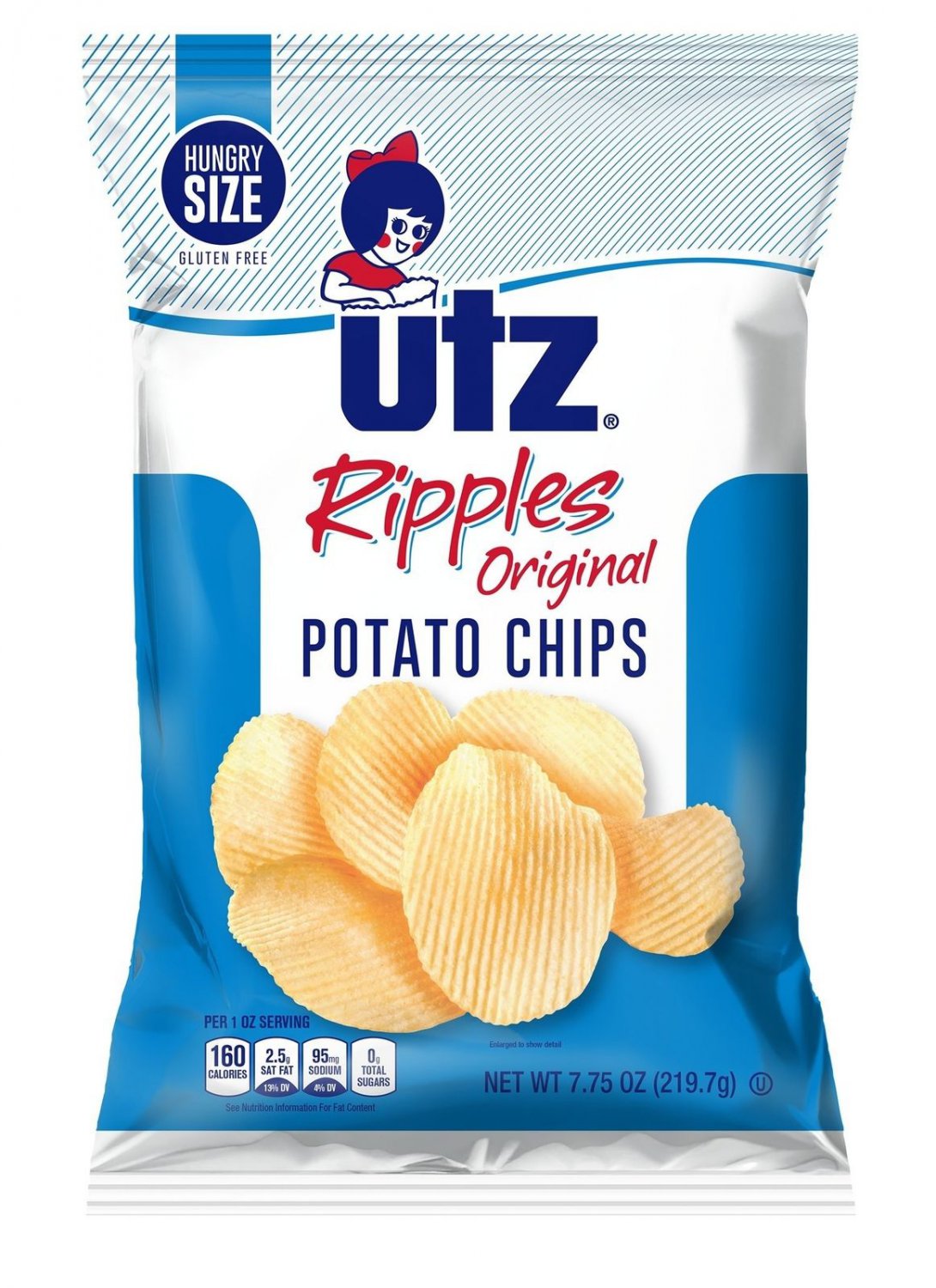 Utz Potato Chips 7.75 Ounce Hungry Size Bag (Original Ripples, 3 Bags)