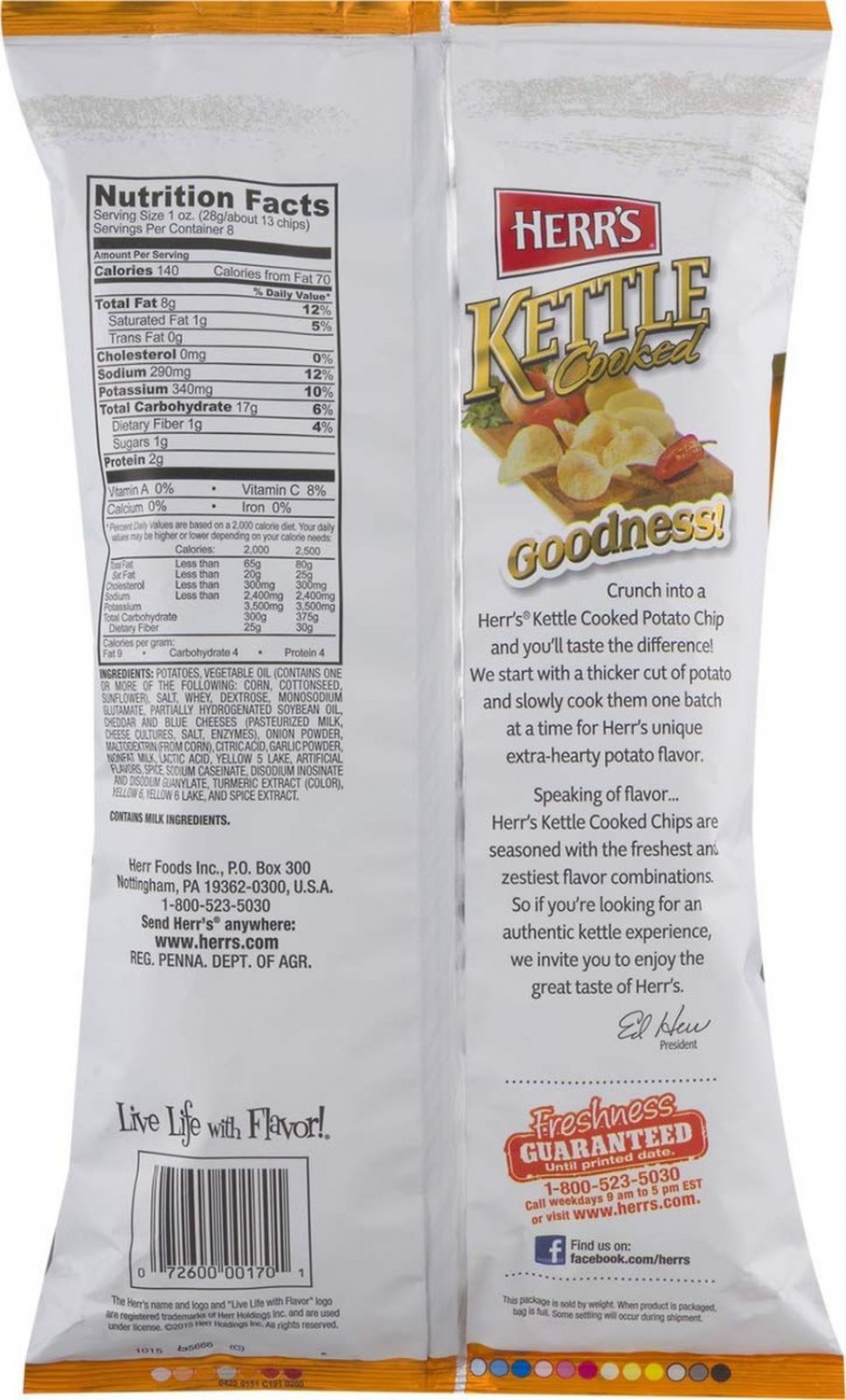 Herr's Kettle Cooked Potato Chips Cheddar Horseradish (3 Bags)