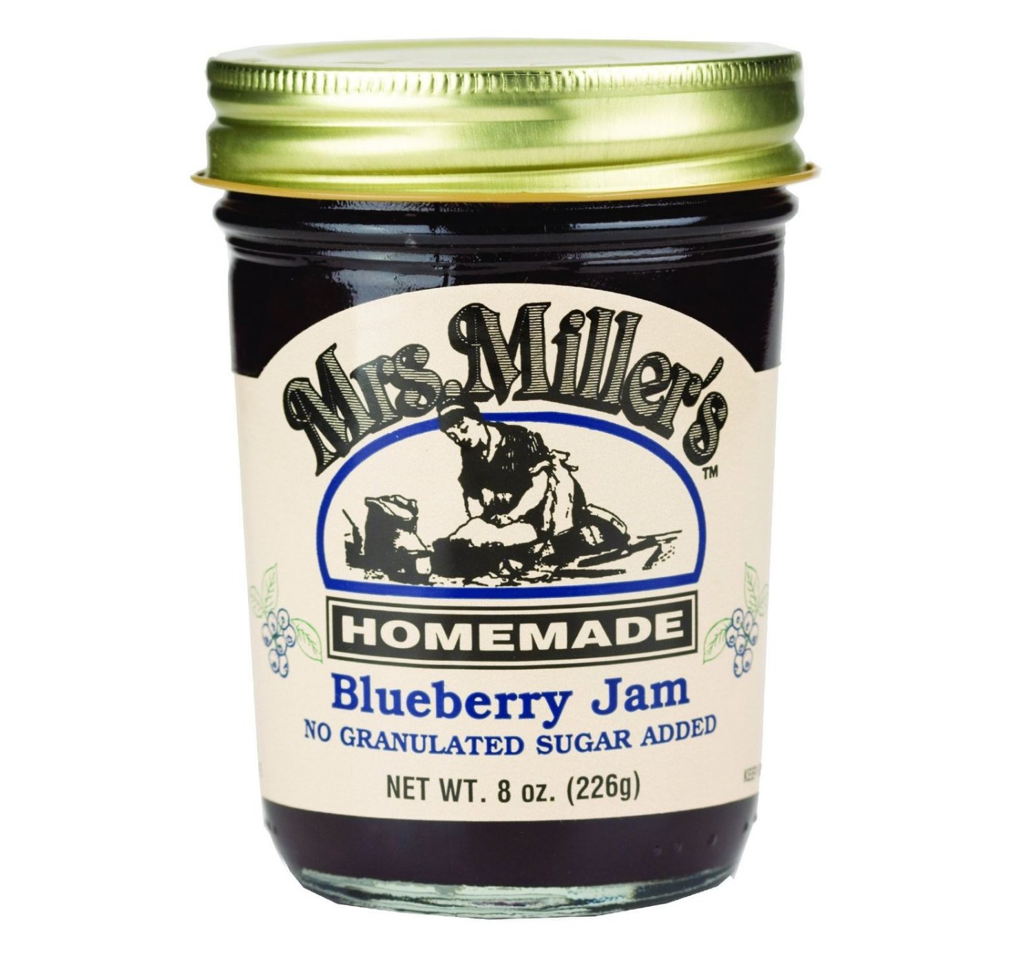 Mrs Miller's Homemade No Sugar Blueberry Jam 8 oz. Jar (2 Jars)