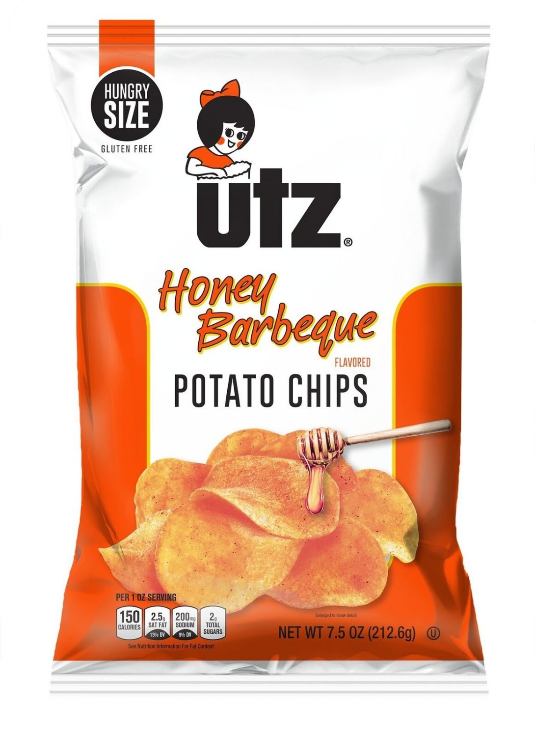 Utz Honey BBQ Flavored Potato Chips 7.5 Ounce Hungry Size Bag (4 Bags)