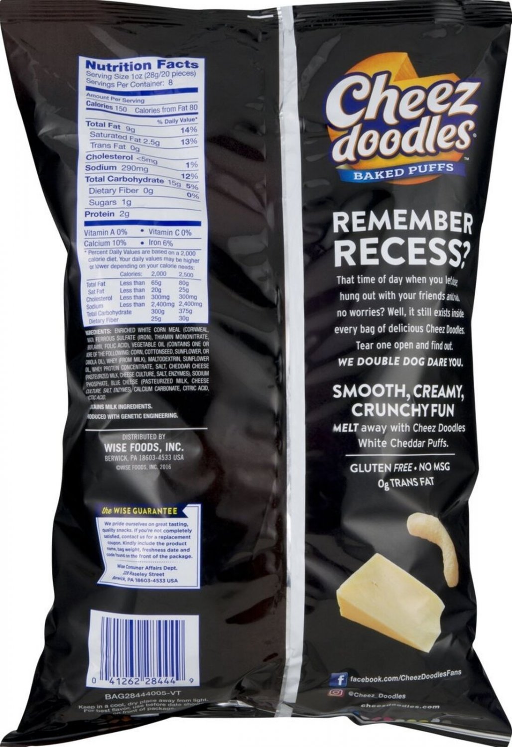 Wise Foods White Cheddar Cheese Doodles Baked Puffs 8.0 oz. Bag (3 Bags)