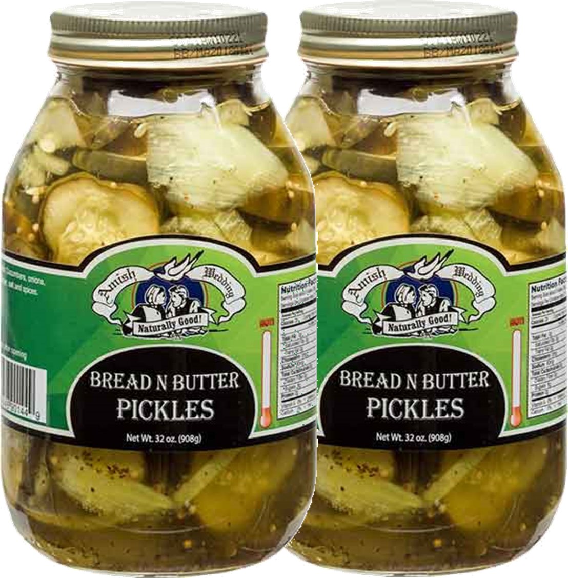 Amish Wedding Foods Bread & Butter Pickles, 2Pack 32 oz. Quart Jars