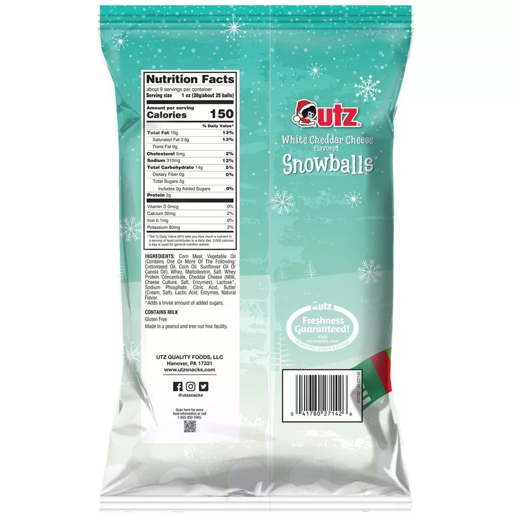 UTZ Snowballs White Cheddar Cheese Snacks, 8.5 oz. Bags