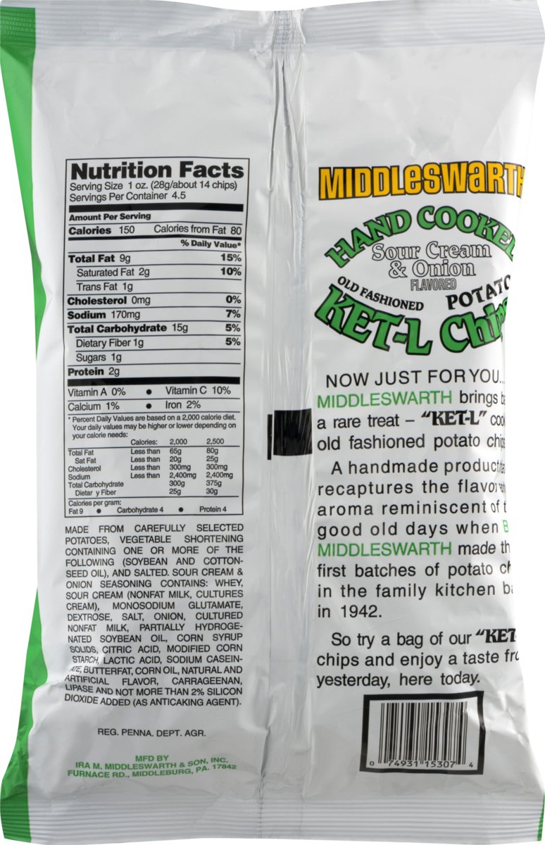 Middleswarth Ket'l Sour Cream & Onion Kettle Cooked Potato Chips, 3.5