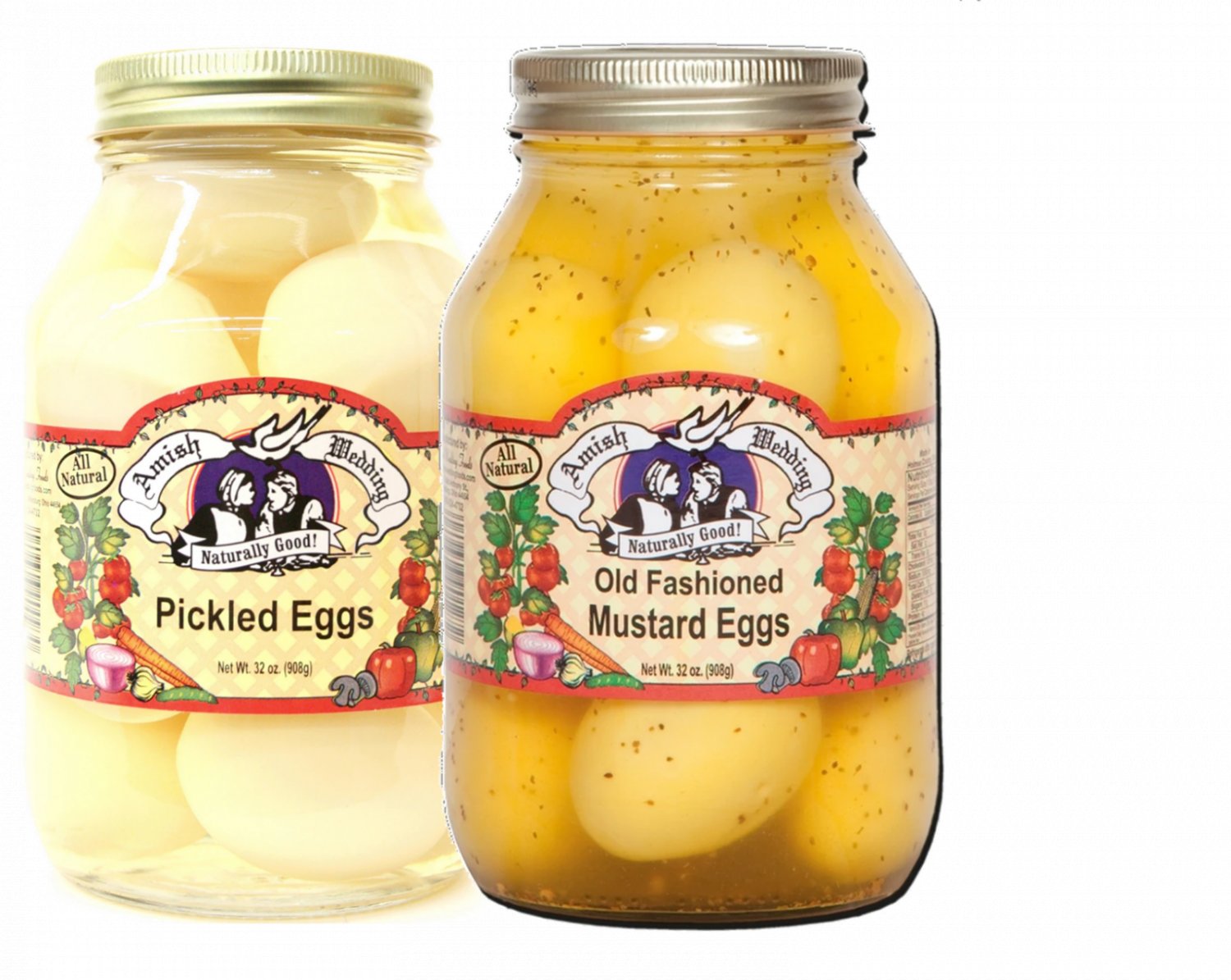 Amish Wedding Pickled Eggs & Mustard Eggs Variety 2Pack, 32 oz. Jars