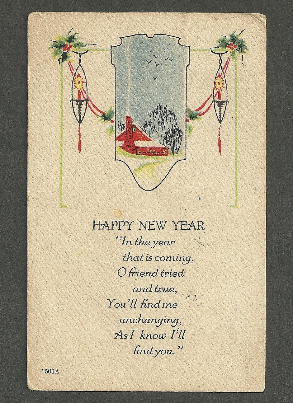 Happy New Year, color, used, ppc, 1933