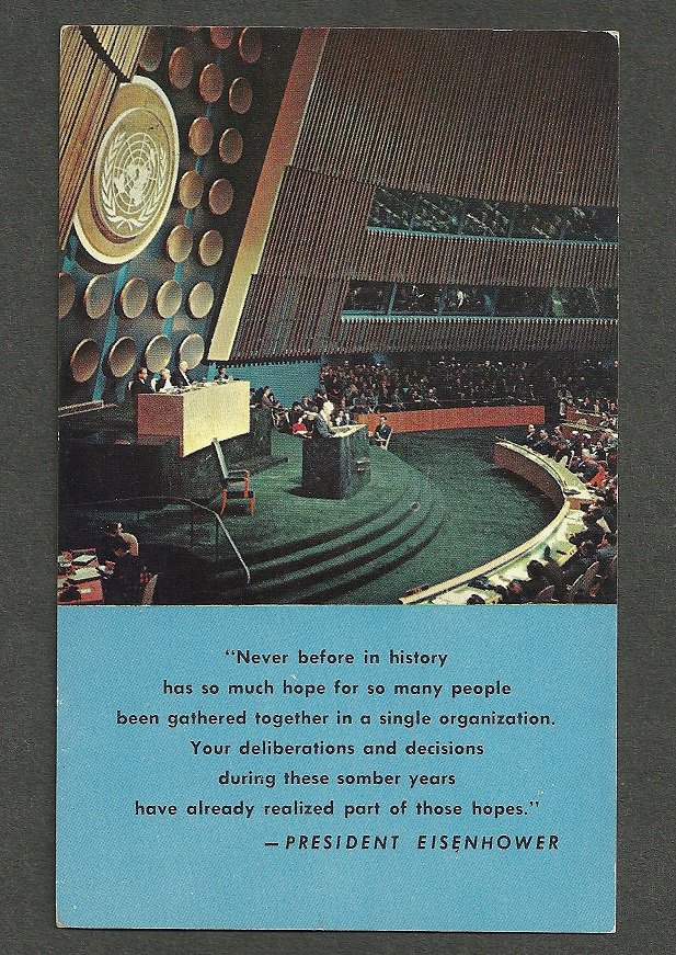 UN ppc Dwight D. Eisenhower address the U.N. General Assembly, color, unused