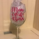 Mom,Wife,Boss Wine glass