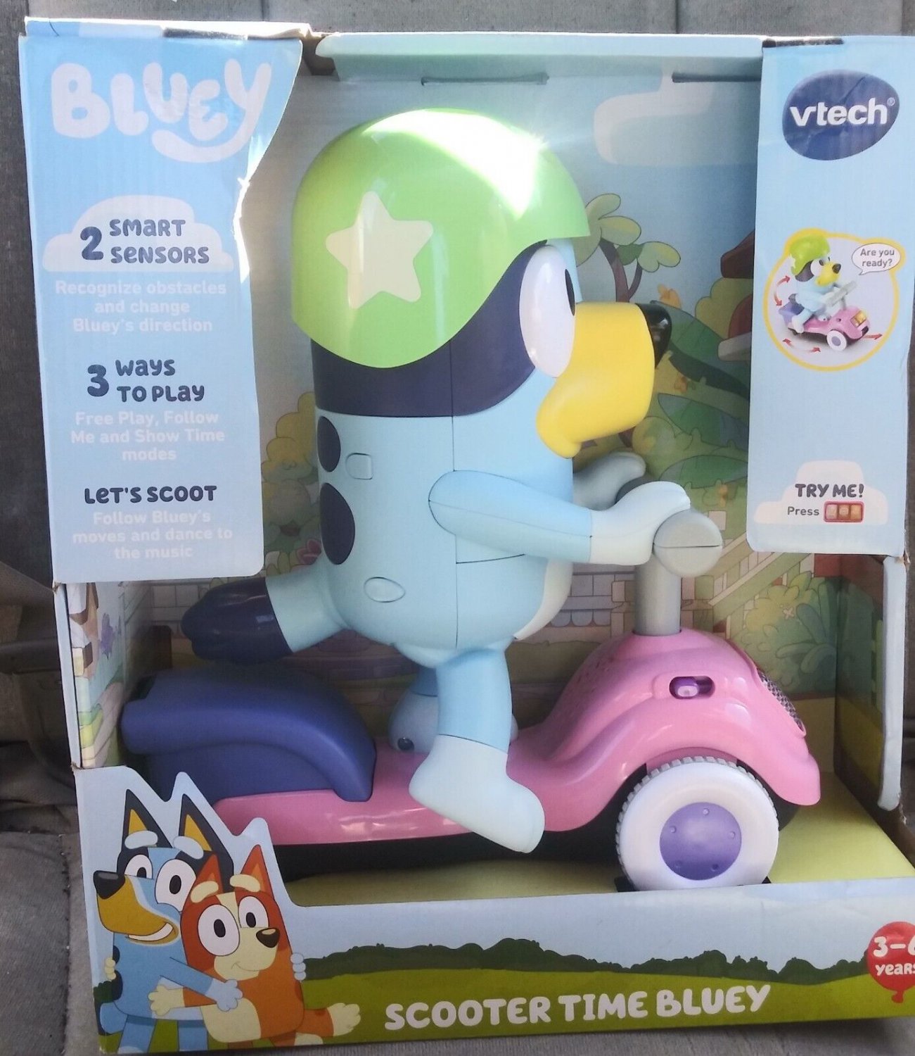 Bluey Pink Scooter Time With Bluey Toy Dog Kids Play Green Star Helmet