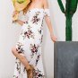 Size S White Slash-neck Floral Printed Summer Beach Dress DM1005