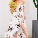 Size 5XL White Slash-neck Floral Printed Summer Beach Dress DM1005