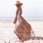 Size 4XL Khaki Slash-neck Floral Printed Summer Beach Dress DM1005