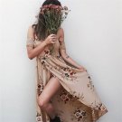 Size 5XL Khaki Slash-neck Floral Printed Summer Beach Dress DM1005