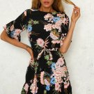 Size L Black Tie Floral Ruffle Maxi Dress DM1006