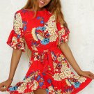 Size L Red Tie Floral Ruffle Maxi Dress DM1006