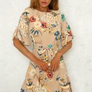 Size L Khaki Tie Floral Ruffle Maxi Dress DM1006