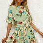 Size M Green Tie Floral Ruffle Maxi Dress DM1006