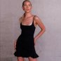 Size M Black Sexy U-neck Sling Ruffle Mini Dress DM1007