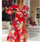 Size 2XL Red Bohemian V-neck Maxi Dress DM1009