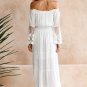 Size M White Lace Women Patchwork Flare Sleeve Long Dress DM1010