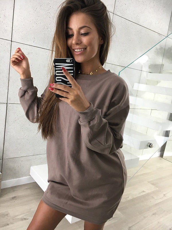 Size L Coffee Pullover Women Sweatshirt DM1011
