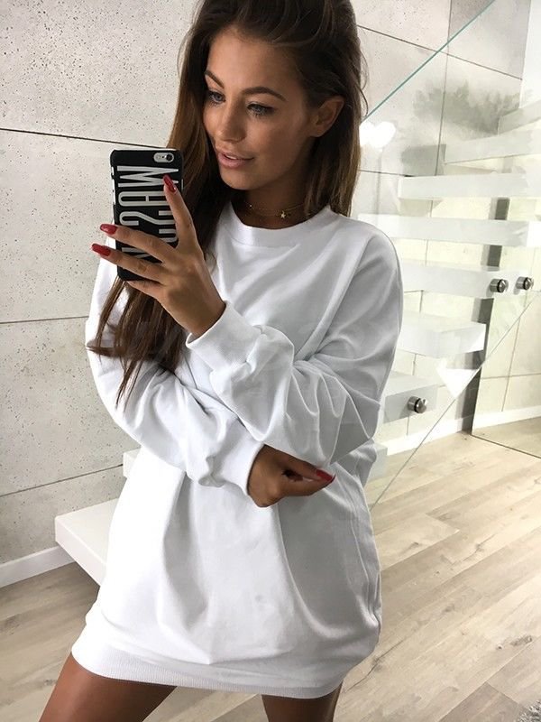 Size L White Pullover Women Sweatshirt DM1011