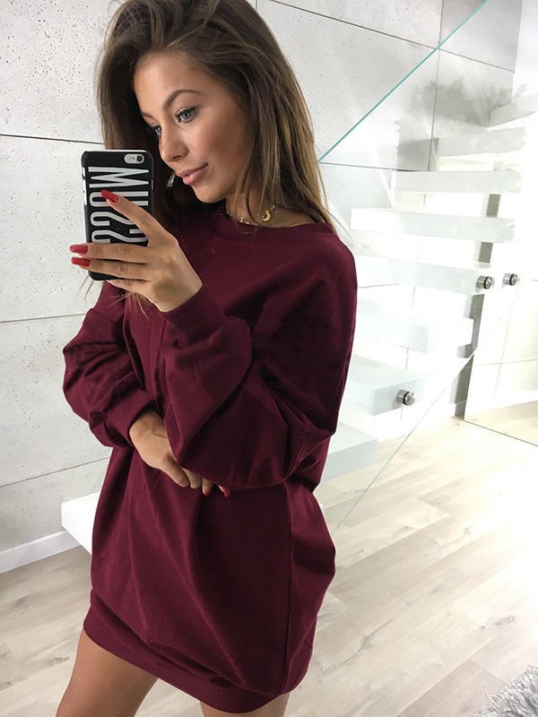 Size L Wine Pullover Women Sweatshirt DM1011