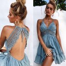 Size M Blue V-neck Floral Mini Sexy Dress DM1024