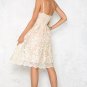 Size M Apricot Sexy Elegant V-neck Embroidery Long Women Dress DM1025