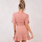 Size L Peach Bohemian V-neck Loose Short Sleeve Mini Dress DM1028