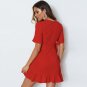 Size XL Red Bohemian V-neck Loose Short Sleeve Mini Dress DM1028