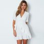 Size XL White Bohemian V-neck Loose Short Sleeve Mini Dress DM1028