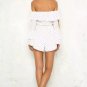 Size L White Polka Dots Ruffle Off Shoulder Women Jumpsuits DM1066