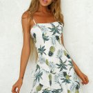 Size M White Pineapple Pattern Sling Ruffle Women Mini Dress DM1067